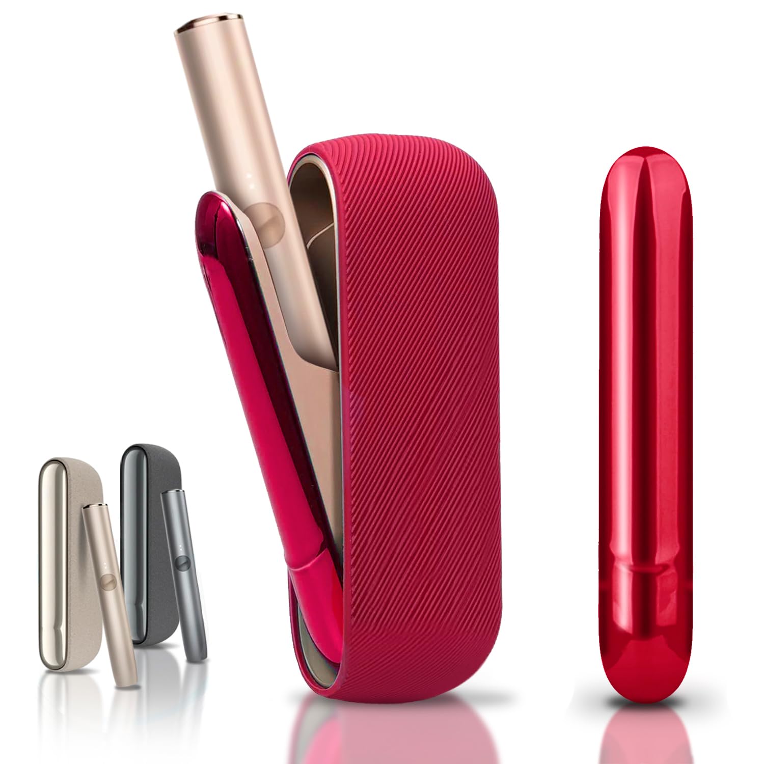 Case Compatible with IQOS ILUMA, Cover + Magnetic Faceplate, Magnetic Side Case, Soft Material Protective Cover, Accessory Bag (Red)