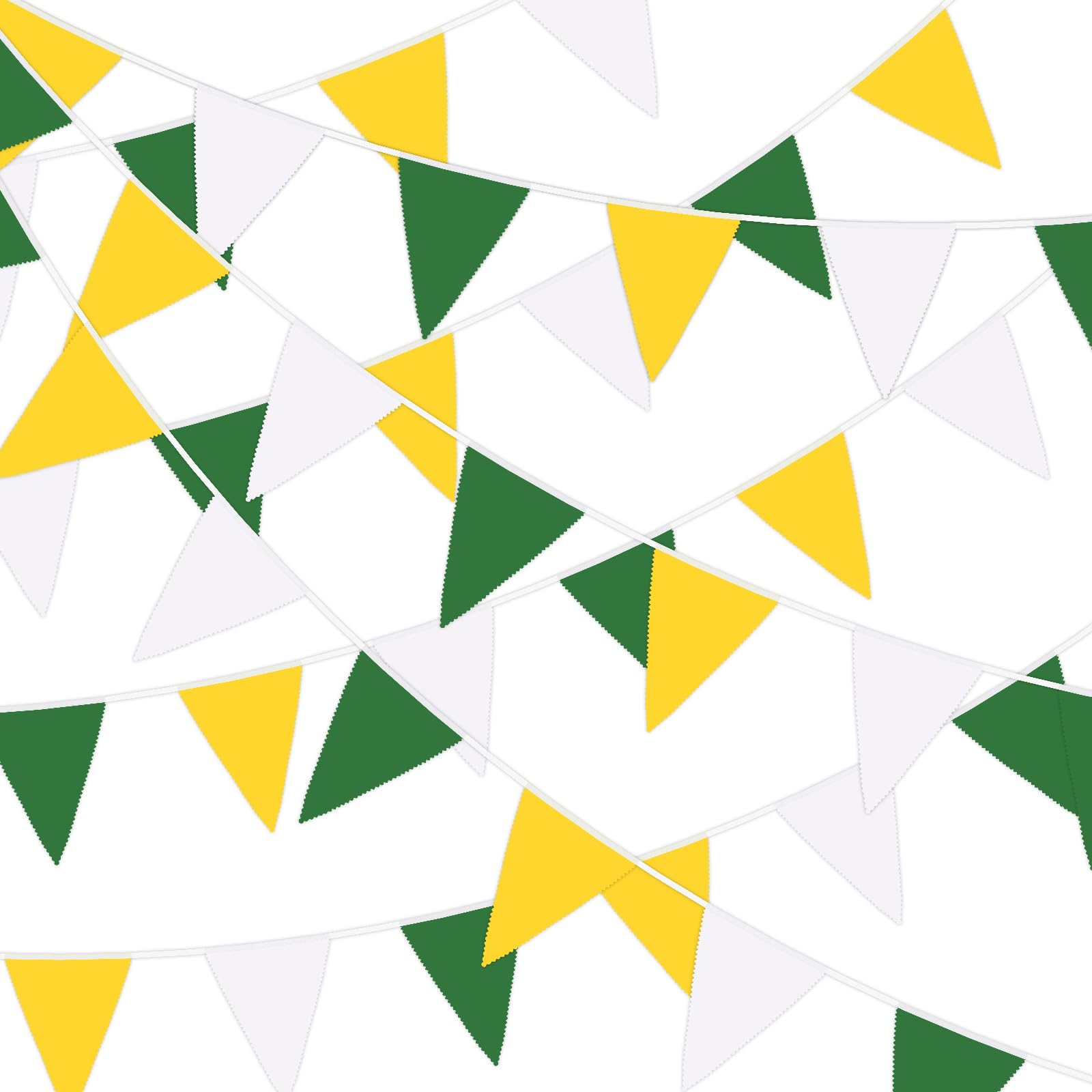 Photo 1 of MARFOREVER 28 FT Spring Yellow Green White Pennant Banner Flags, 30 Pcs Fabric Triangle Flag Bunting Garland Banner for Baby Shower Nursery Garden Wedding Engagement Golf Theme Party Decorations