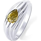 PAVOI 14K Gold Plated Chunky Colored Gemstones Statement Ring for Women | Blue Pink Green Pear Cubic Zirconia Stackable Wave Texture Bands