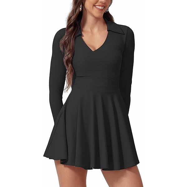 Amazon.com: Tennis Dress for Women Long Sleeve Athletic Dress with Built in  Shorts Golf Dress Workout Dresses with Pockets Black : Clothing, Shoes &  Jewelry