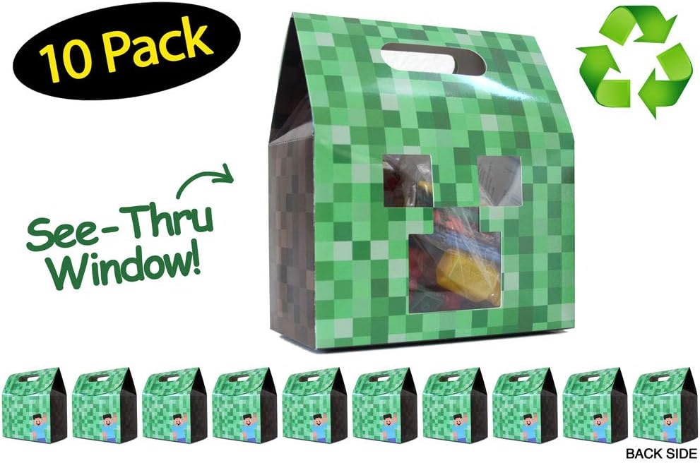Pixel Party Favor Bags Boxes Made From Recycled Paper for Mining Craft Party Theme // 10 Pack