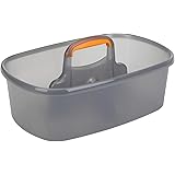 Casabella Cleaning Handle Bucket, Rectangular Storage Caddy, Graphite, 4 gallons, Gray and Orange