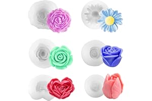 HNGWLYN Flower Candle Resin Mold 6pcs 3D Heart Rose Tulip Daisy Peony Silicone Mold for Candle Soap Chocolate Making Valentin