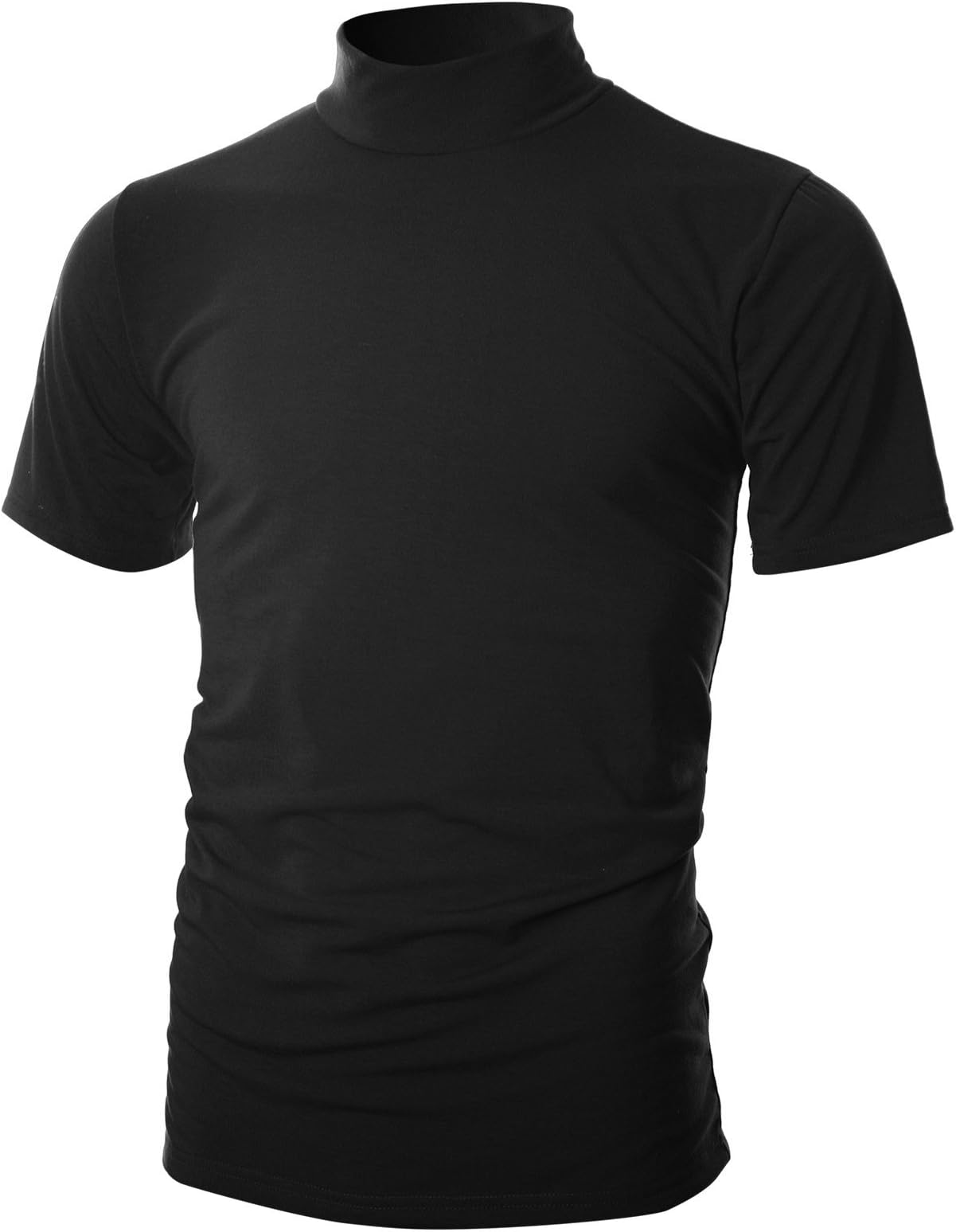 Mens Slim Fit Soft Cotton Short Sleeve Pullover Lightweight Mockneck with Warm Inside
