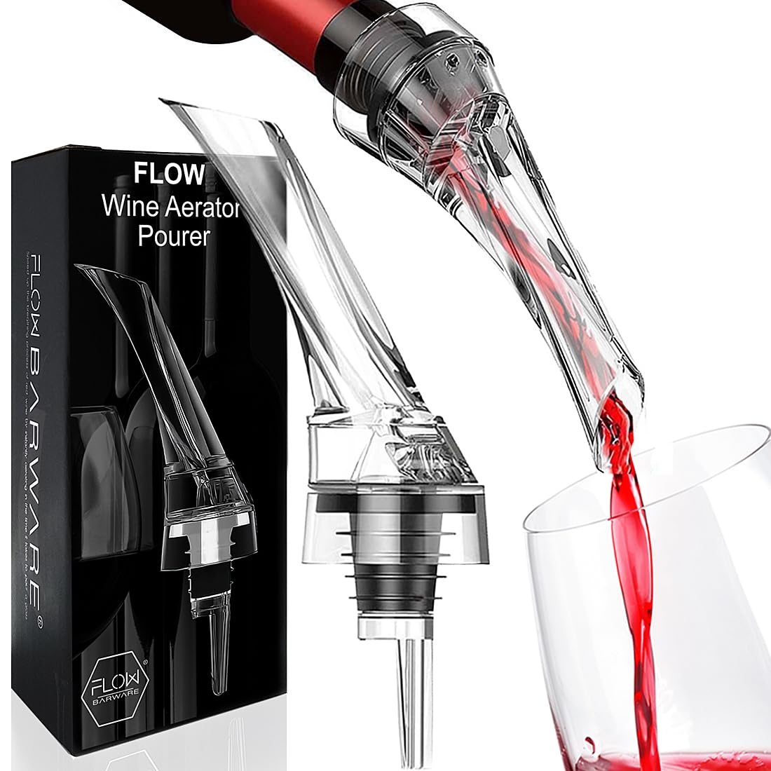 Flow Barware Wine Aerator Pourer | Wine Air Aerator That Aerates As You Pour | Non-Drip in Bottle Aerating Breather Pourer Gift | Improve Flavour, Aroma & Taste Instantly