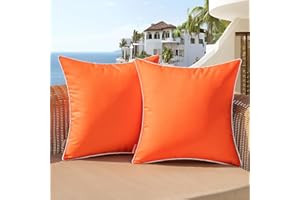 Woaboy Set of 2 Outdoor Waterproof Pillow Covers 18x18 Inch Orange Decorative Throw Pillow Covers Square Solid Color Couch Pillow Covers for Patio Tent Bed Sofa Living Room