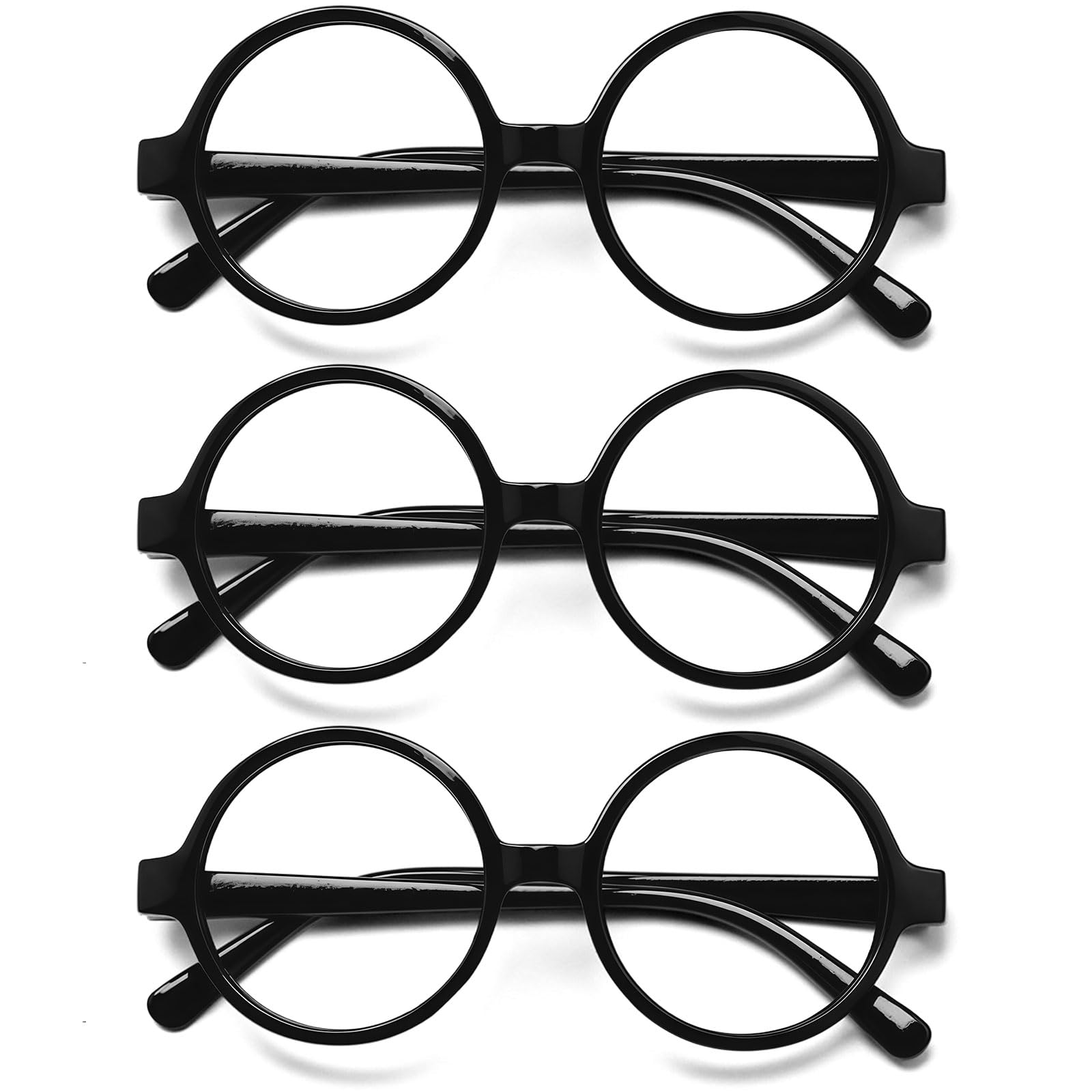 GWAWG 3 Pack Black Fake Glasses Round Wizard Costume Accessories, No Lens Retro Party Glasses for Kids and Adults, Funny Glasses for Carnival, World Book Day, Halloween Fancy Dress Cosplay Christmas