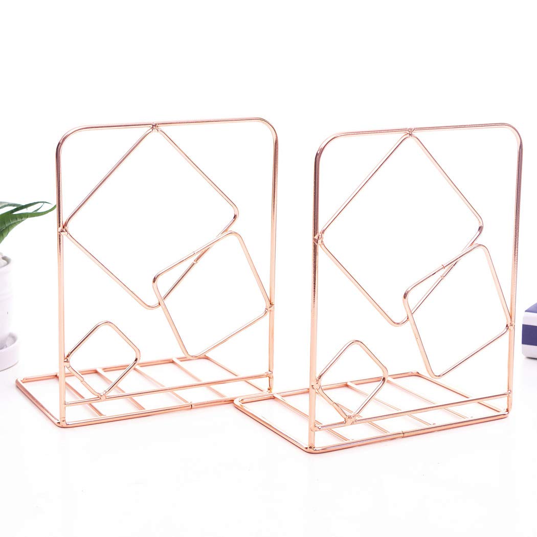 SIPLIV Creative Minimalist Style Bookends Metal Adjustable Books Holder Stand Book Rack Desk Bookend - Cude, Rose Gold