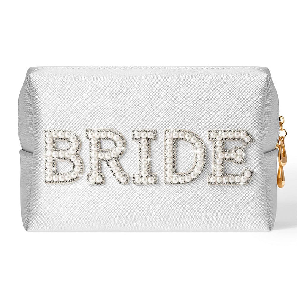 TRIXES Bride Vegan Leather Makeup Bag - Cosmetic Case Vanity Travel Beauty Bag - Bride to Be Gift