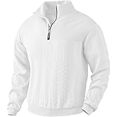 TRFIC Mens Quarter Zip Sweater Men Quilted Sweatshirt Pullover Knit Long Sleeve Mock Neck Sweatshirt