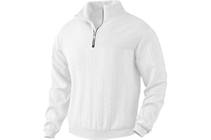 TRFIC Mens Quarter Zip Sweater Men Quilted Sweatshirt Pullover Knit Long Sleeve Mock Neck Sweatshirt