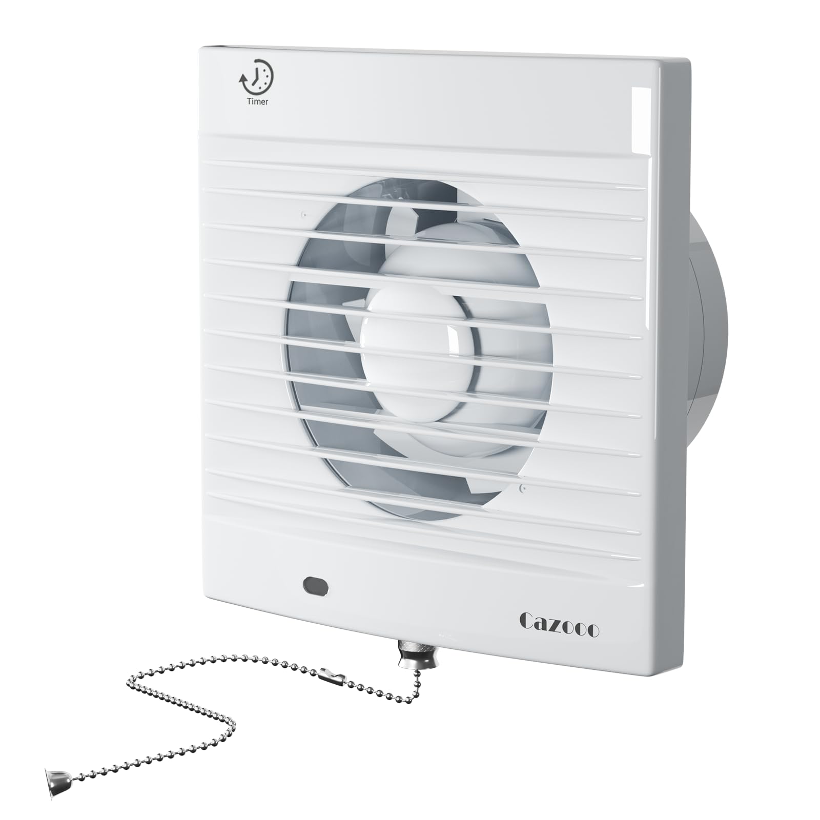Cazooo 100mm Bathroom Extractor Fan with Timer and Pull Cord, 12W 130m³/h Silent Bathroom Fan, Wall/Window Mounted Extractor Fan for Kitchen Toilet Office, 34 dB, White