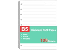 CHEERICOME 9 Disc Discbound Refill Paper, Loose Leaf Paper, 9 Disc Prepunched Paper for Happy Planner Inserts, White Paper, Total 100 Sheets/200 Pages, College Ruled, 100gsm, 7 X 9.2.5 Inch