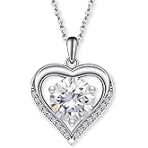 Moissanite Necklace for Women, Lab Grown Diamond Necklace, GRA Certified Moissanite Heart Pendant, 16"+2" Adjustable S925 Sterling Silver Chain, Gift for Her Christmas Birthday