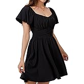 FreeMolly Women's Square Neck Wrap Dress - Ruffle Puff Sleeve Tie Back Mini Dress for Party Casual Cottagecore Style