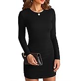VICHYIE Women Long Sleeve Ruched Dress Crewneck Bodycon Ribbed Knit Fall Mini Pencil Club Cocktail Mid-Thigh Dresses