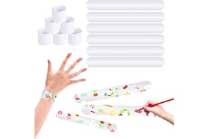 CCINEE 48pcs White Slap Bracelet Blank Snap Bracelet Wristband for Kids DIY Craft Painting School Project Party Favor Supply