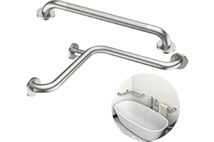 ZEPOLU L-Shaped Grab Bars for Shower and Bathtub, Brushed Nickel Corner Grab Bar 16x16 Inch+Anti Slip Knurled Grab Bar 20 Inch, Stainless Steel Bathroom Grab Bar for Senior, Wall Mount Angled Shower Handrail