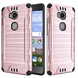 Huawei Sensa 4G LTE [Straight Talk] H710VL H715BL / Honor 5X Armor Case Heavy Duty Brushed Metal Metallic Finish Slim Fit Shock Impact Dual Layer Protection Hybrid TPU Hard Case (Rose Gold)