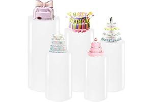 HAISIWLKJ Premium Cylinder Pedestal Stands, Set of 5 Reusable Metal Round Cylinder Plinths Dessert Table Display Pillars for Birthday Wedding Bridal Baby Shower Party Decorations (White)
