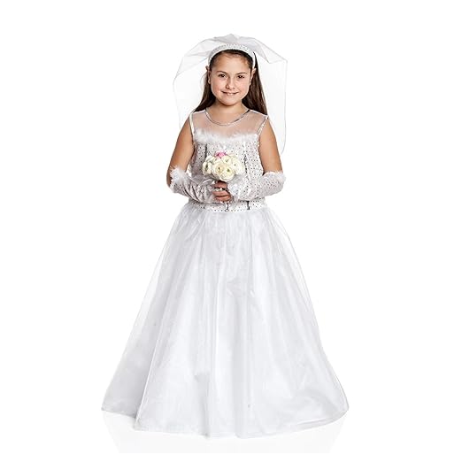 Kostümplanet Braut-Kostüm Mädchen Kinder mit Schleier Kinder-Kostüm Braut-Kleid Hochzeitskleid Karneval Größe 140