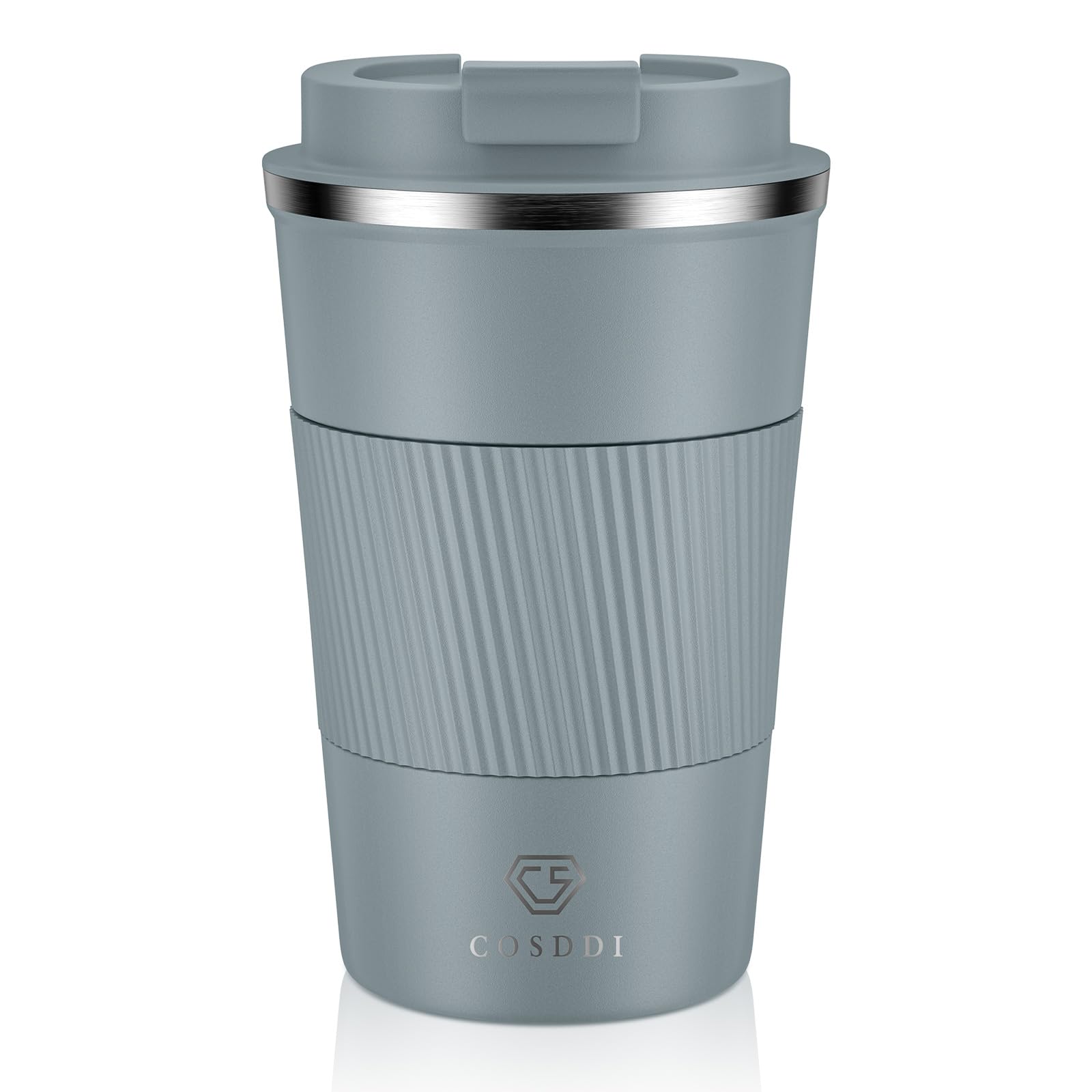 CS COSDDI Travel Mugs, Insulated Coffee Cup with Leakproof Lid - Reusable Coffee Cups Travel - Car Coffee Cup - Stainless Steel Coffee Mug for Hot and Cold Water(Grey, 380ml)