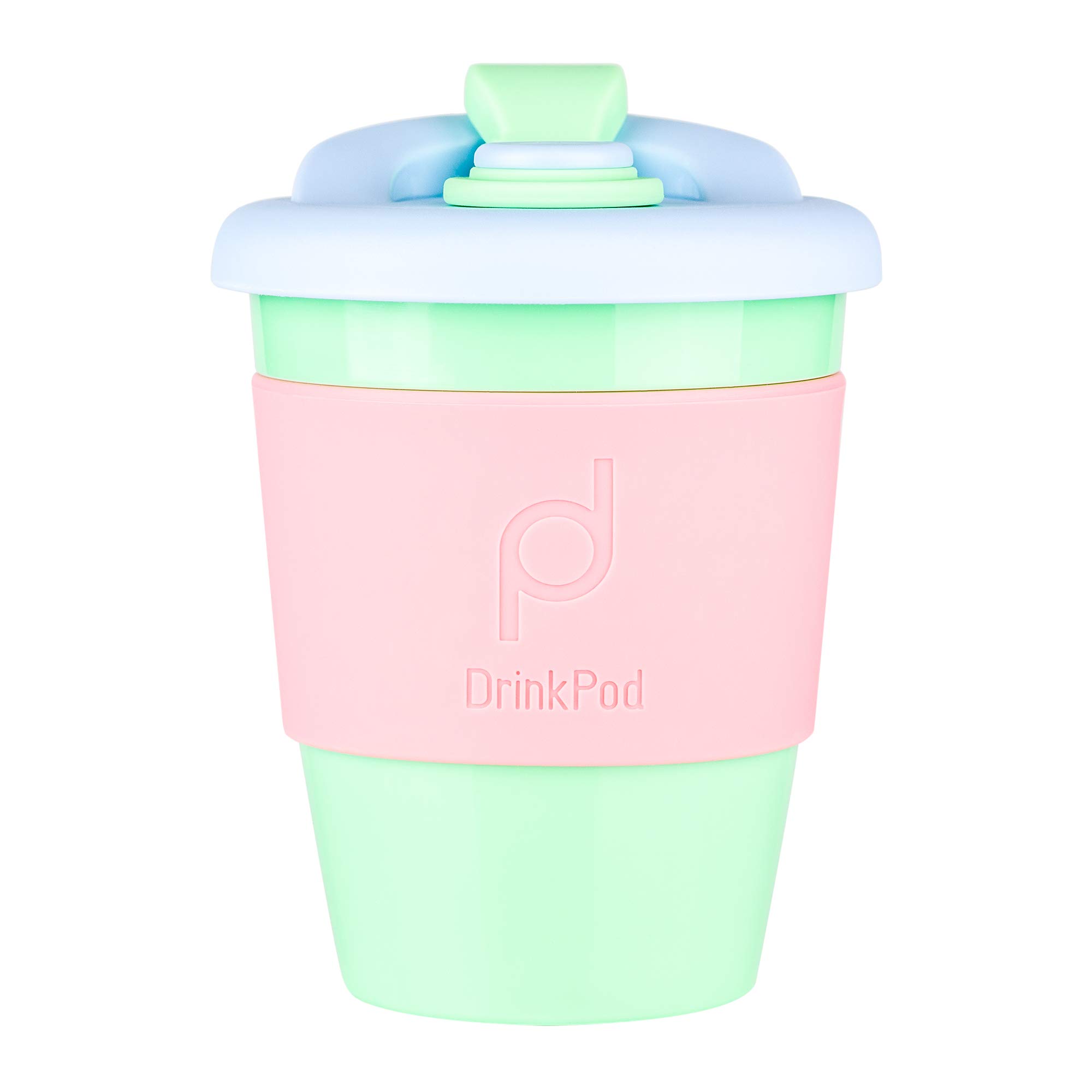 Drink Pod 12oz/340 ml Reusable Coffee Cup/Travel Mug with Rotating Rubber Lip BPA Free PLA Plastic – Green Dream/Green