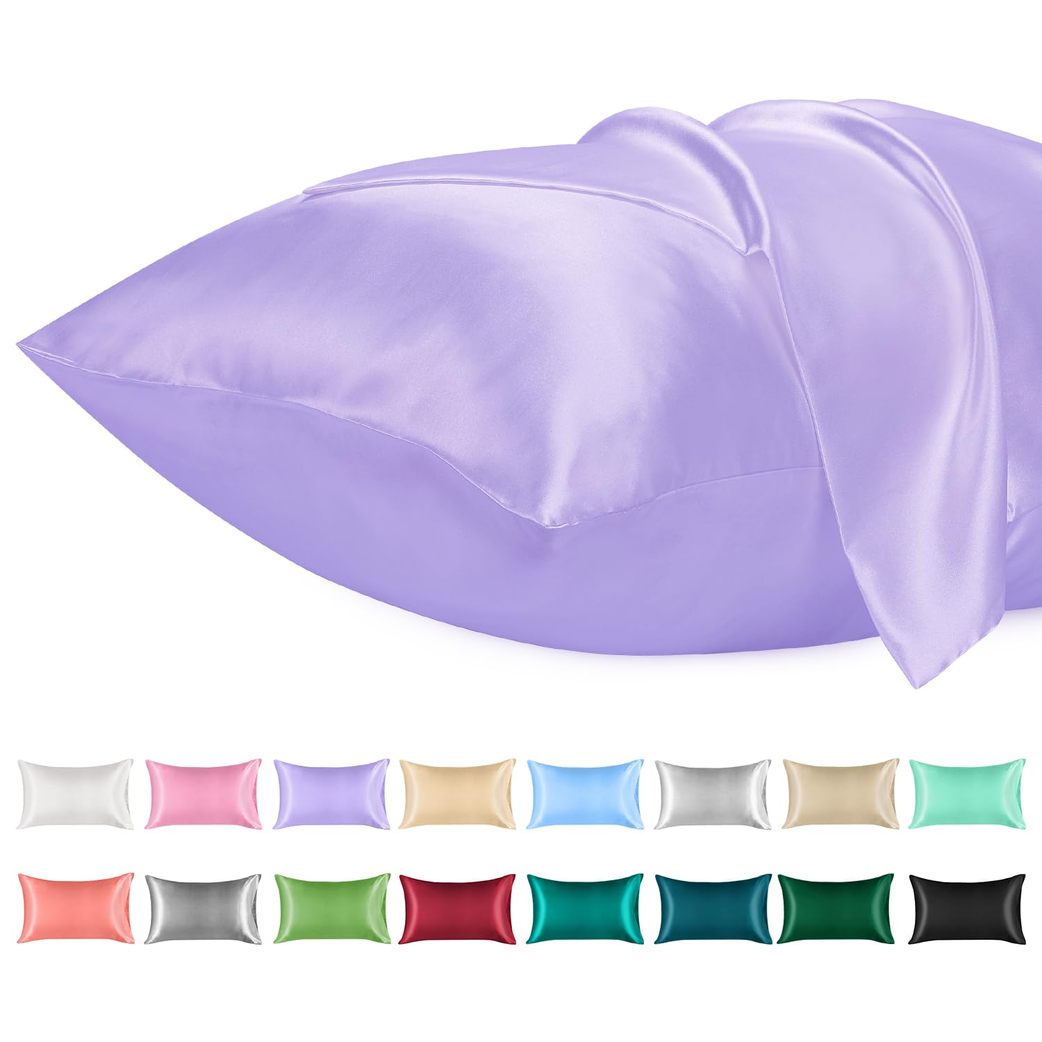 Lirex 2 Pack Satin Pillow Cases - Softer Than Silk Pillowcase for Hair & Skin, Standard Size with Envelope Closure, Cooling Pillow case (Light Purple, 50x75cm) — image 1