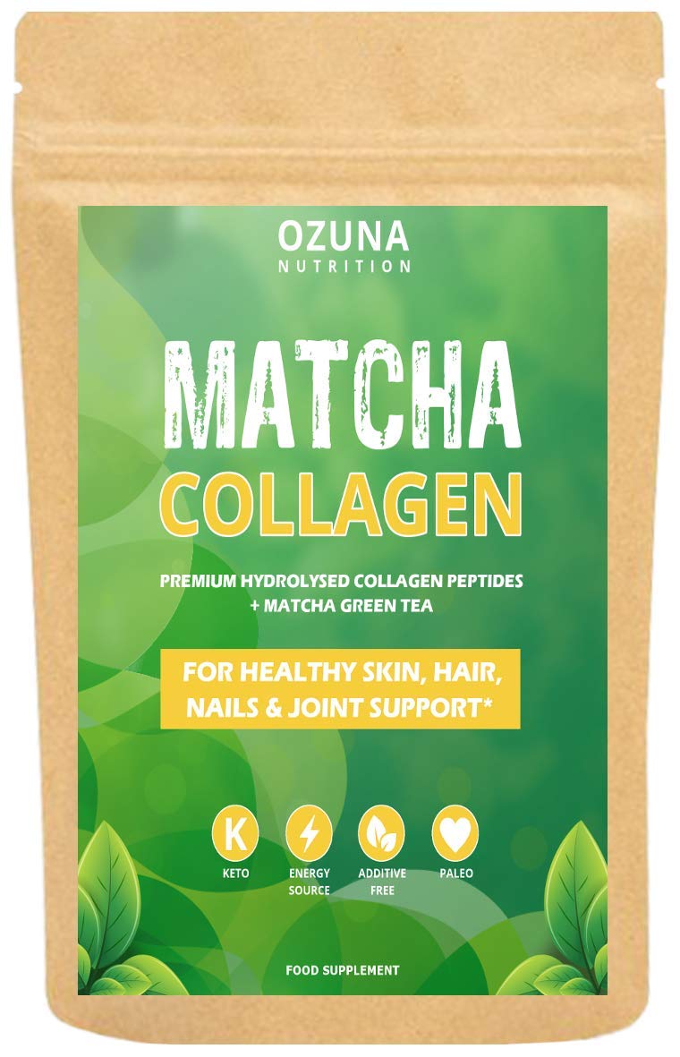 Matcha Collagen Peptides Powder with L-Theanine & Natural Caffeine | Dairy-Free Matcha Latte | Matcha with Collagen for Skin, Hair & Nails | Keto & Paleo Friendly