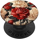 White and red Rose red Roses Pattern PopSockets Adhesive PopGrip