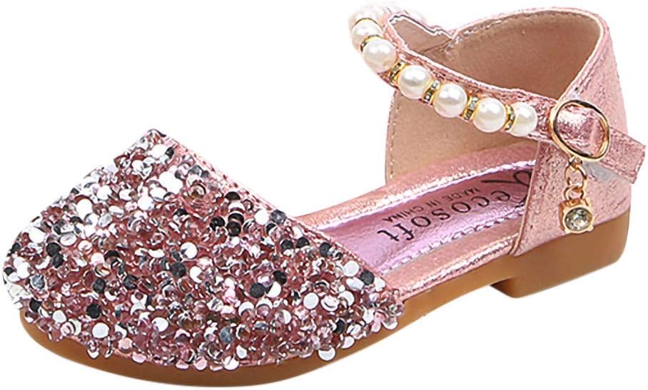 Axinke Kids Girls Fashion Sequins Beaded Ankle Strap Princess Shoes