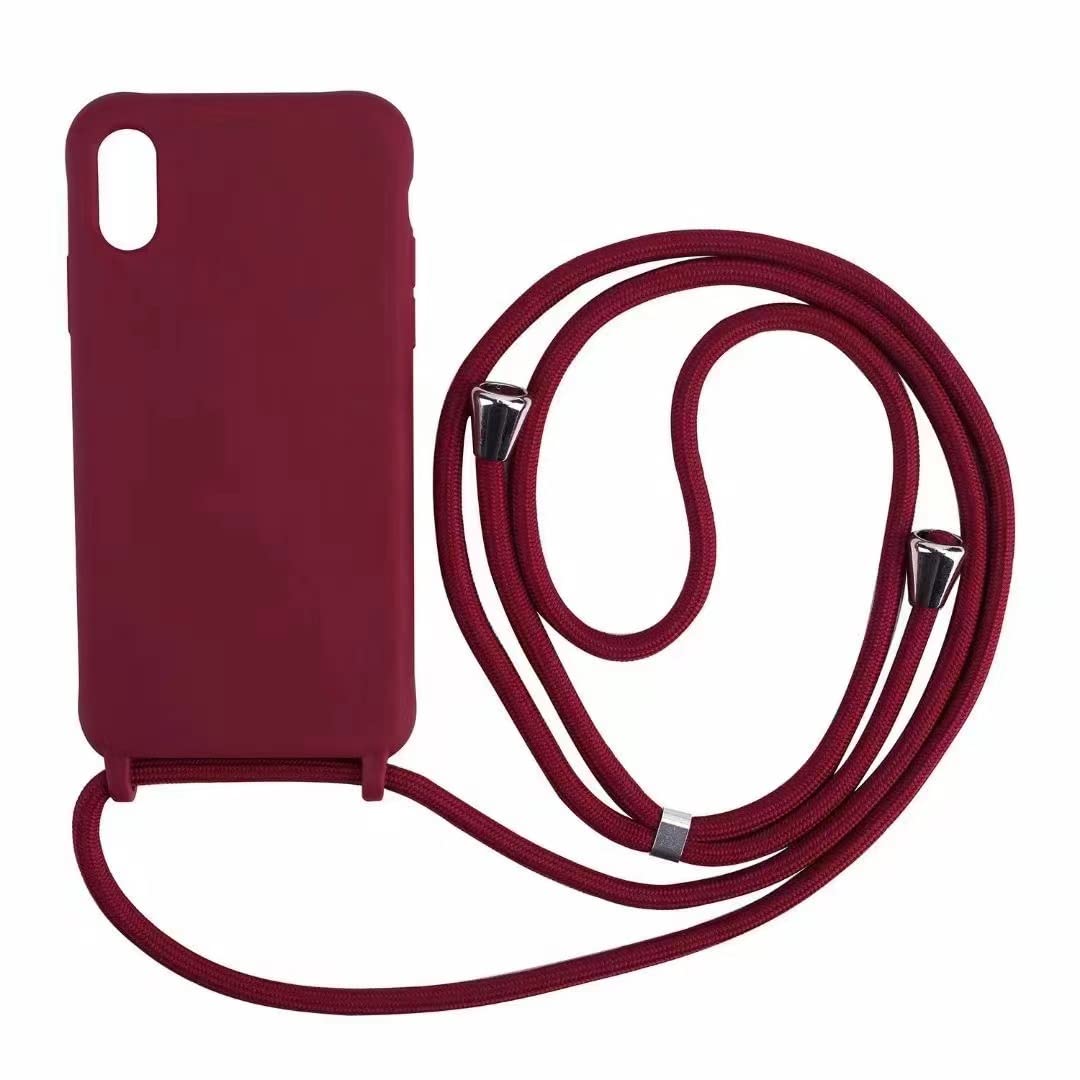 PuYu Zhe Compatible With iPhone X/Xs Case,Soft Matte Silicone TPU Crossbody Cover with Adjustable Neck Cord Lanyard Strap,Slim Stylish Shockproof Lanyard Case-Wine Red — image 1