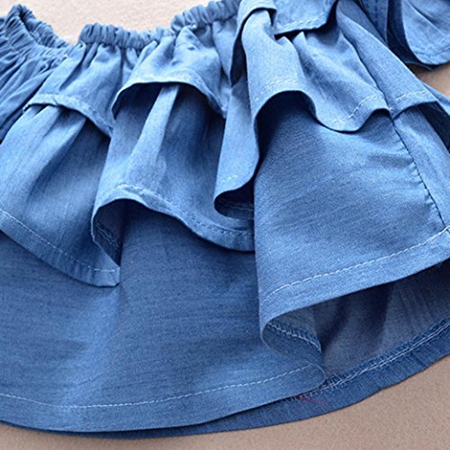 Jchen for 0-4 T Kids, (TM) Toddler Kids Baby Girls Summer Outfits Off Shoulder Denim Tops+Flares Pants Clothes Set (Age: 1-2 Years Old)