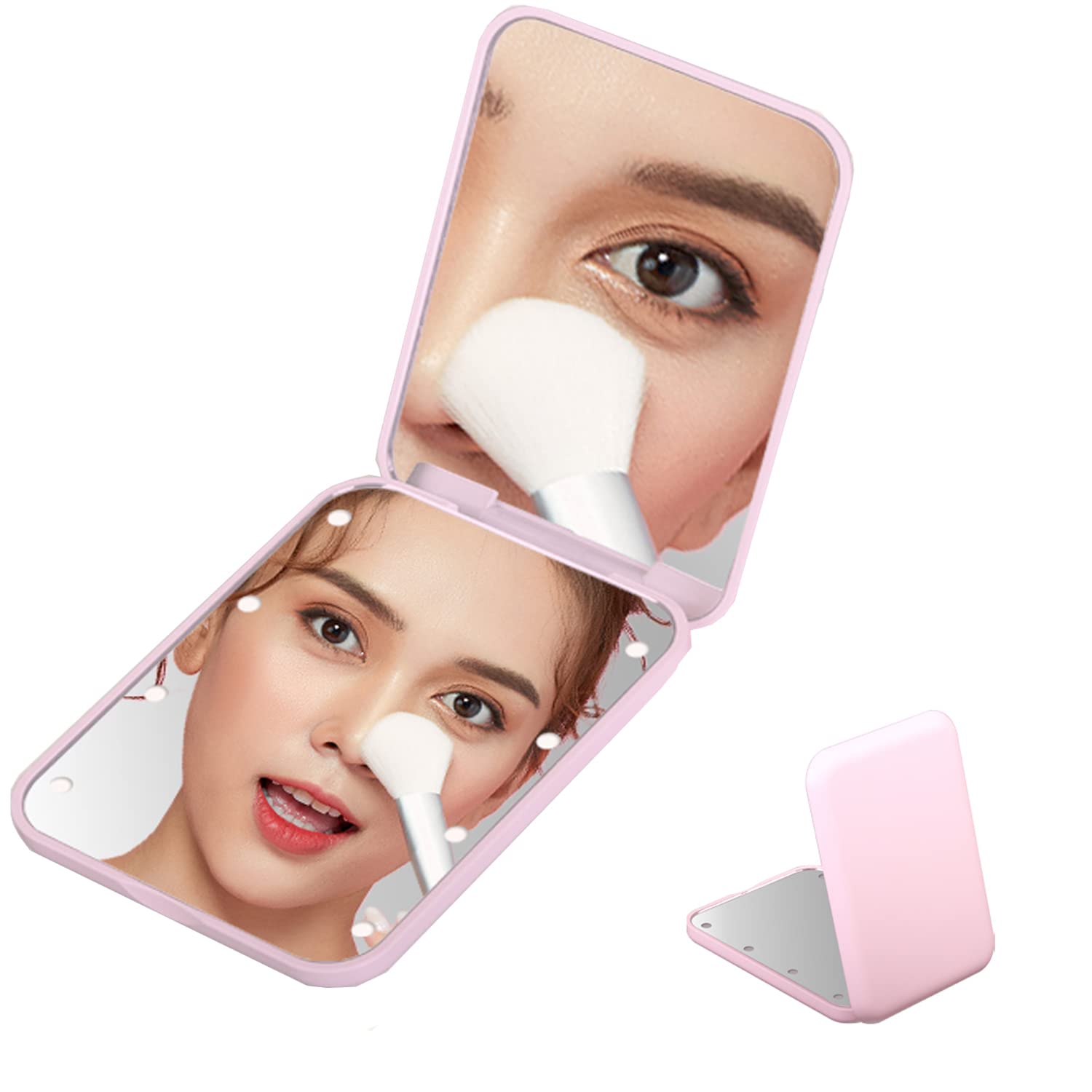 Pocket Mirror with LED Light, 1X/3X Magnification LED Compact Travel Makeup Mirror, Lighted Travel Mirror for Purse,Handbag,Pocket,Handheld 2-Sided Makeup Mirror. (Pink)