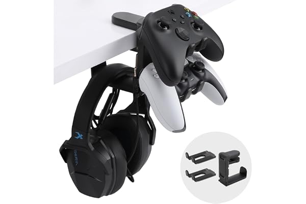 Ginzeca PC Gaming Headphone & Controller Holder, 3 in 1 Under Desk Clamp Universal Headset Controllers Hook with Adjustable a