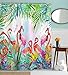 Mimihome Flamingo Shower Curtain, Flamingos Leaves Waterproof Fabric Bathroom Shower Curtains, 72W by 72H