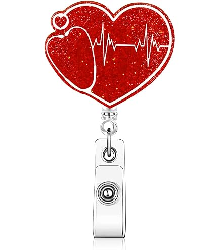 Arakulago Pump It Up Heart Badge Reel - Cute Retractable ID Holder For Nurses & Medical Staff (Red Acrylic) 10 thumbnail image
