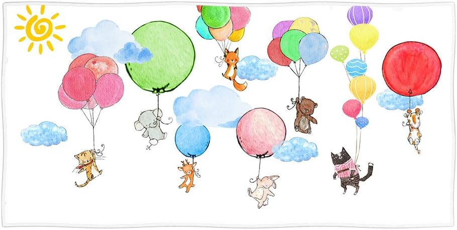 Redland Art Cute Animals with Balloon Flying in the Sky Microfiber Beach Towel Kids Gift 30" x 58"