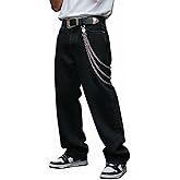 ALLABREVE Men's Baggy Hip Hop Jeans Wide Leg Skater Denim Pants Casual Loose Fit Long Trousers Streetwear