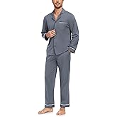 COLORFULLEAF Men's 100% Cotton Pajama Set Long Sleeve Button Down Top & Pants Soft Breathable Loungewear with Pockets