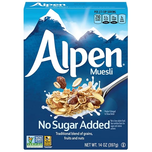 ALPEN MUESLI CEREAL, NO SUGAR ADDED, 14 OUNCE (PACK OF 6)