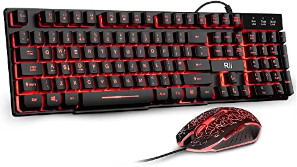 Rii RK108 Gaming Keyboard and Mouse Set UK Layout Red Purple Blue Backlit