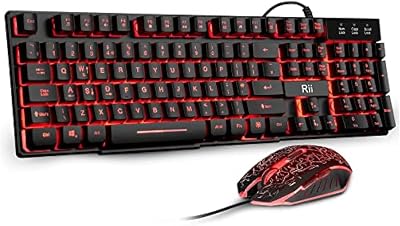 Rii RK108 Gaming Keyboard and Mouse Set UK Layout Red Purple Blue Backlit