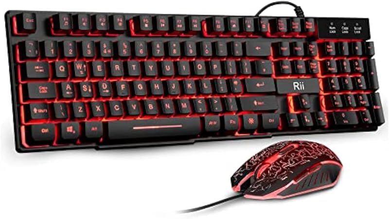 Rii RK108 Gaming Keyboard and Mouse Set UK Layout Red Purple Blue Backlit