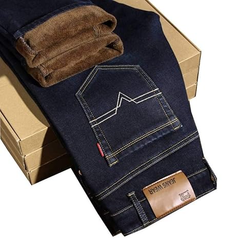 JBLDY Winter Stretch Plus SAMT Verdickung Jeans Männer Lässig Locker Gerade Warm