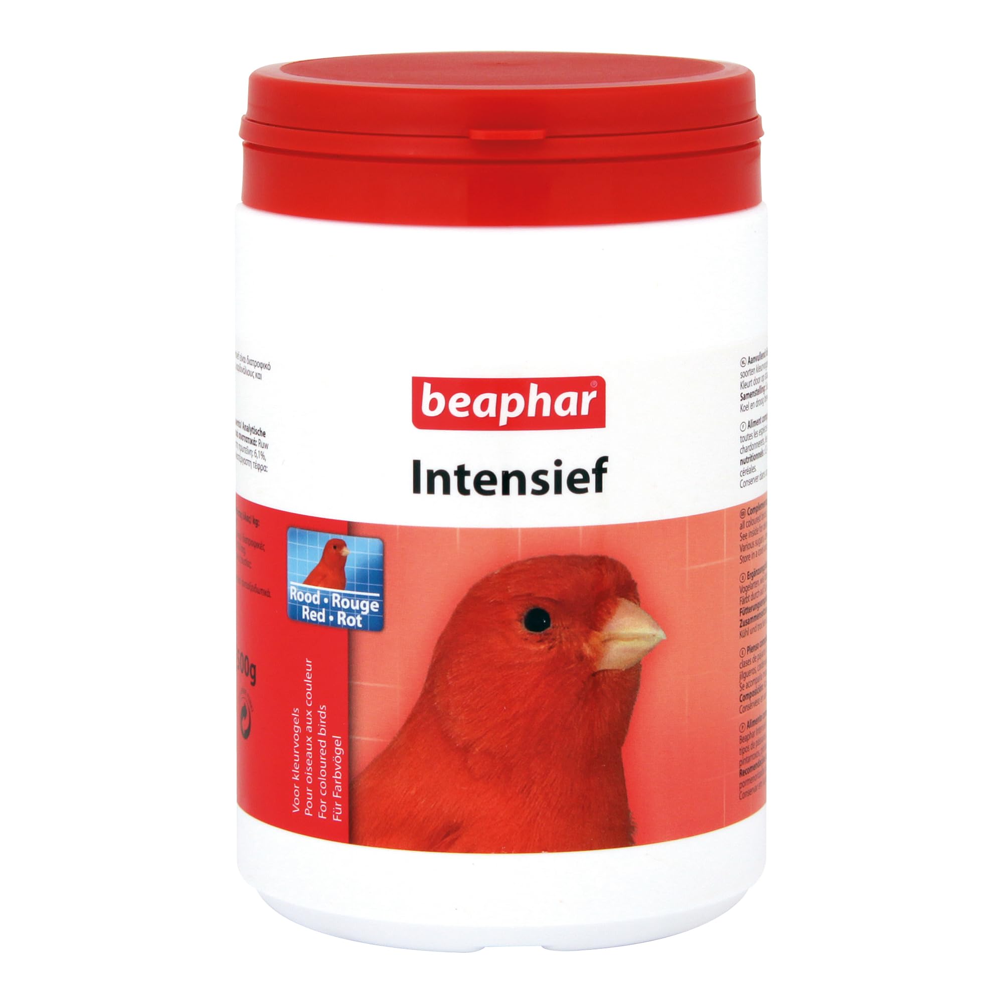 Beaphar - Intensief for Coloured Birds – With Carophyll Red to Intensify Red Colouring – Add to Food/Water - Ideal for Use at Moulting - For Canaries, Linnets, Goldfinches, Cardinals & Flamingos 500g
