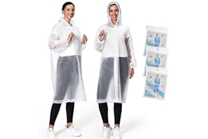 Habaylin Rain Poncho, 3 Pack Poncho Waterproof for Adults, EVA Reusable Rain Coat with Drawstring Hood for Women & Men