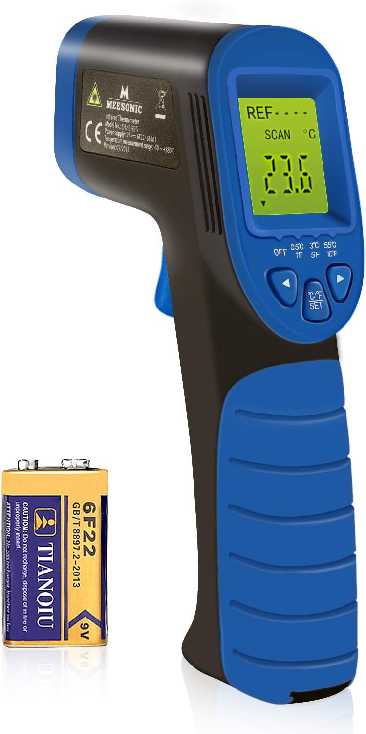 Oritronic Infrared Thermometer, Non-contact Digital Laser IR Instant Red Temperature Gun, -50 °C ~ +380 °C (-58 °F ~ +716 °F), Blue/Black
