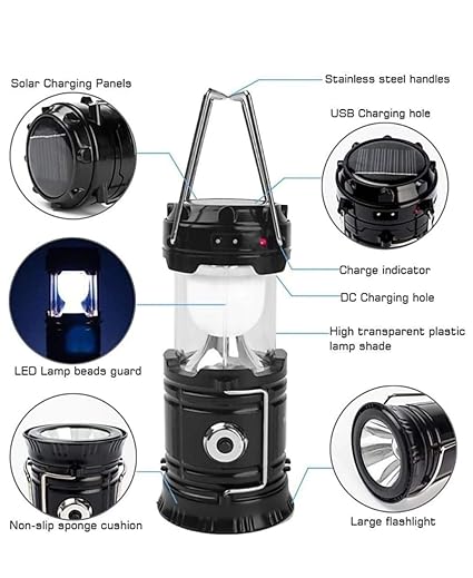 Aliyan Shop LED Solar Emergency Light Lantern with USB Mobile Charging and Torch Point 2 Power Source Lithium Battery, (Assorted Colour) (Pack of 1)