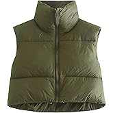 Shiyifa Women's Fashion High Neck Zipper Cropped Puffer Vest Jacket Coat